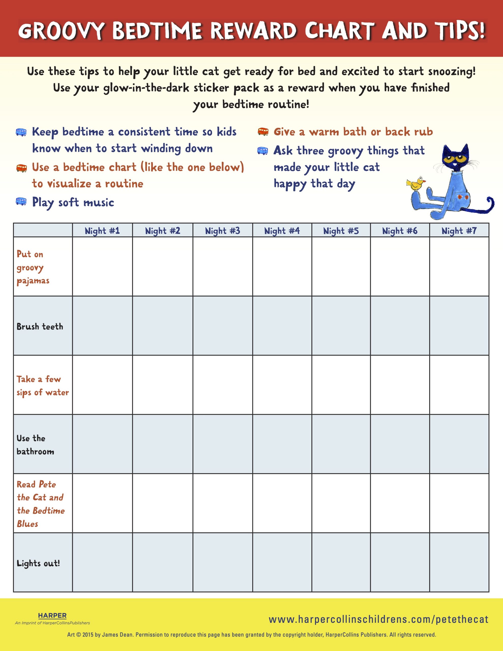 Pete the Cat and the Bedtime Blues: Reward Chart