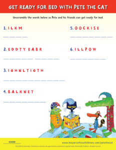 Pete the Cat and the Bedtime Blues: Word Scramble