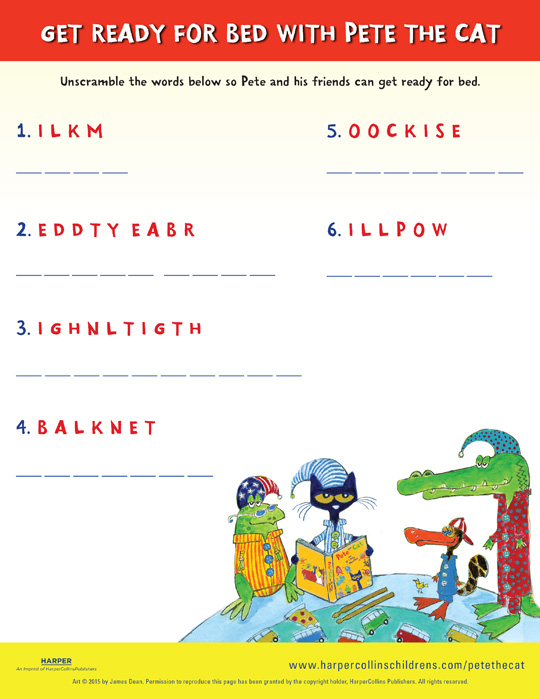 Pete the Cat and the Bedtime Blues: Word Scramble