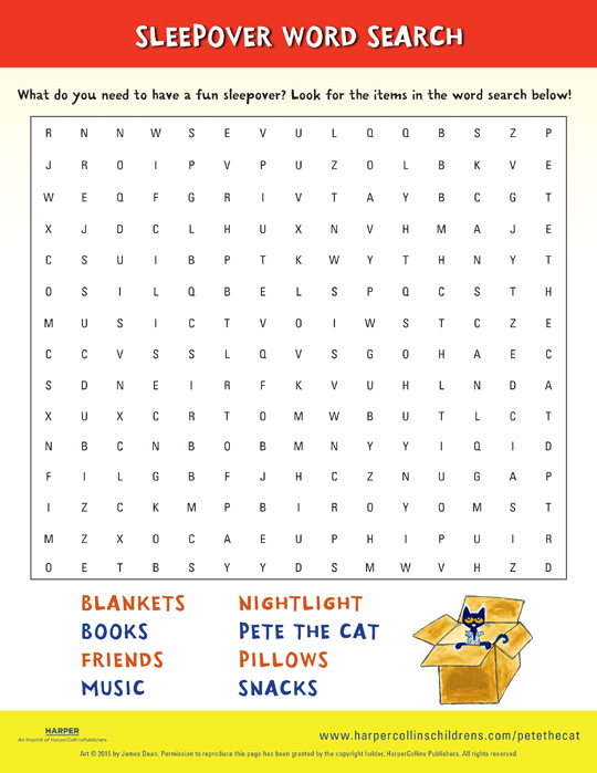 Pete the Cat and the Bedtime Blues: Word Search