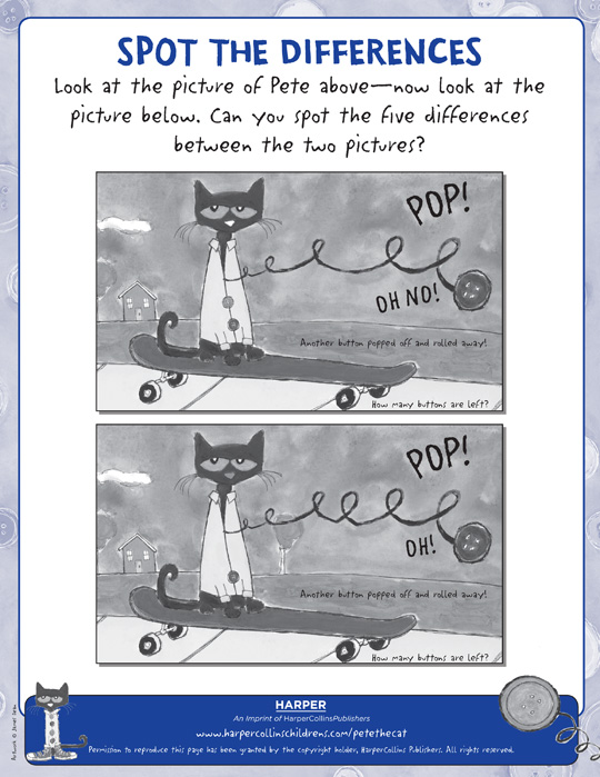 Pete the Cat and His Four Groovy Buttons: Spot the Difference