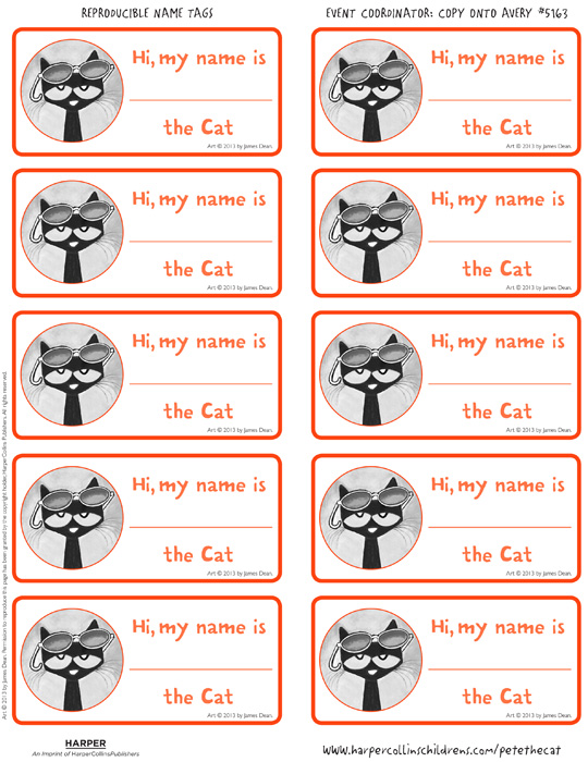 Pete the Cat and His Magic Sunglasses: Name Tags