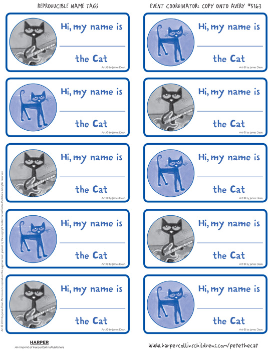 Pete the Cat and the New Guy: Name Tags