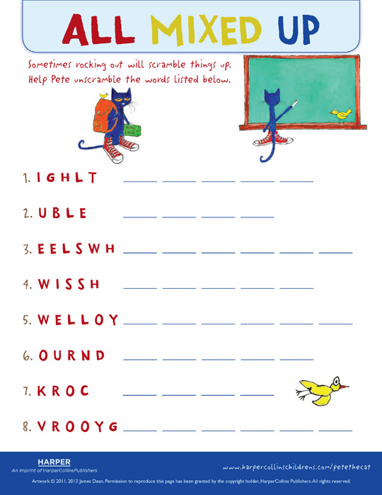 Pete the Cat The Wheels on the Bus: Word Scramble