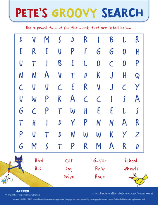 Pete the Cat The Wheels on the Bus: Word Search